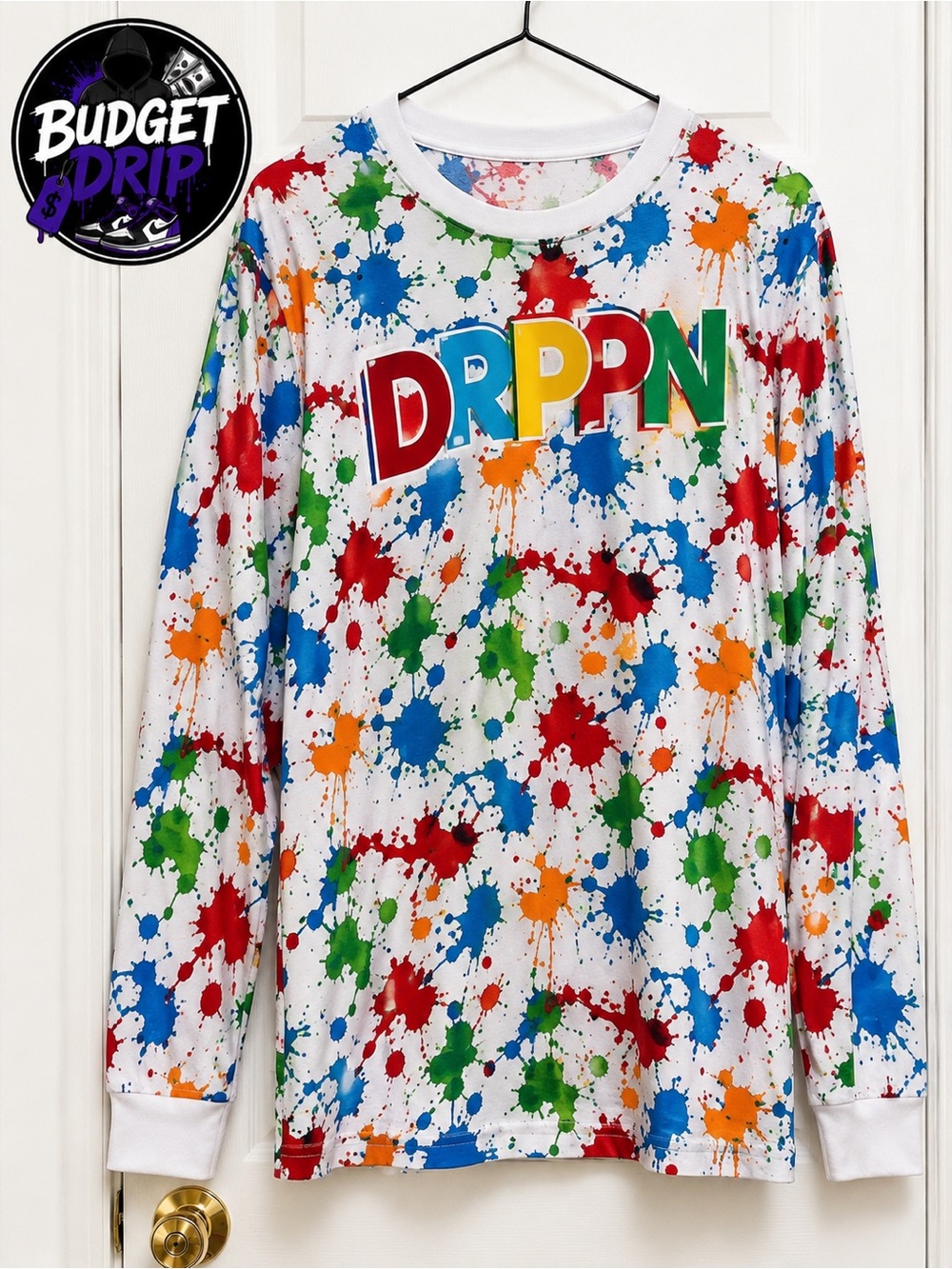 Kids' White Paint-Splash Long-Sleeve Tee with Colorful Logo